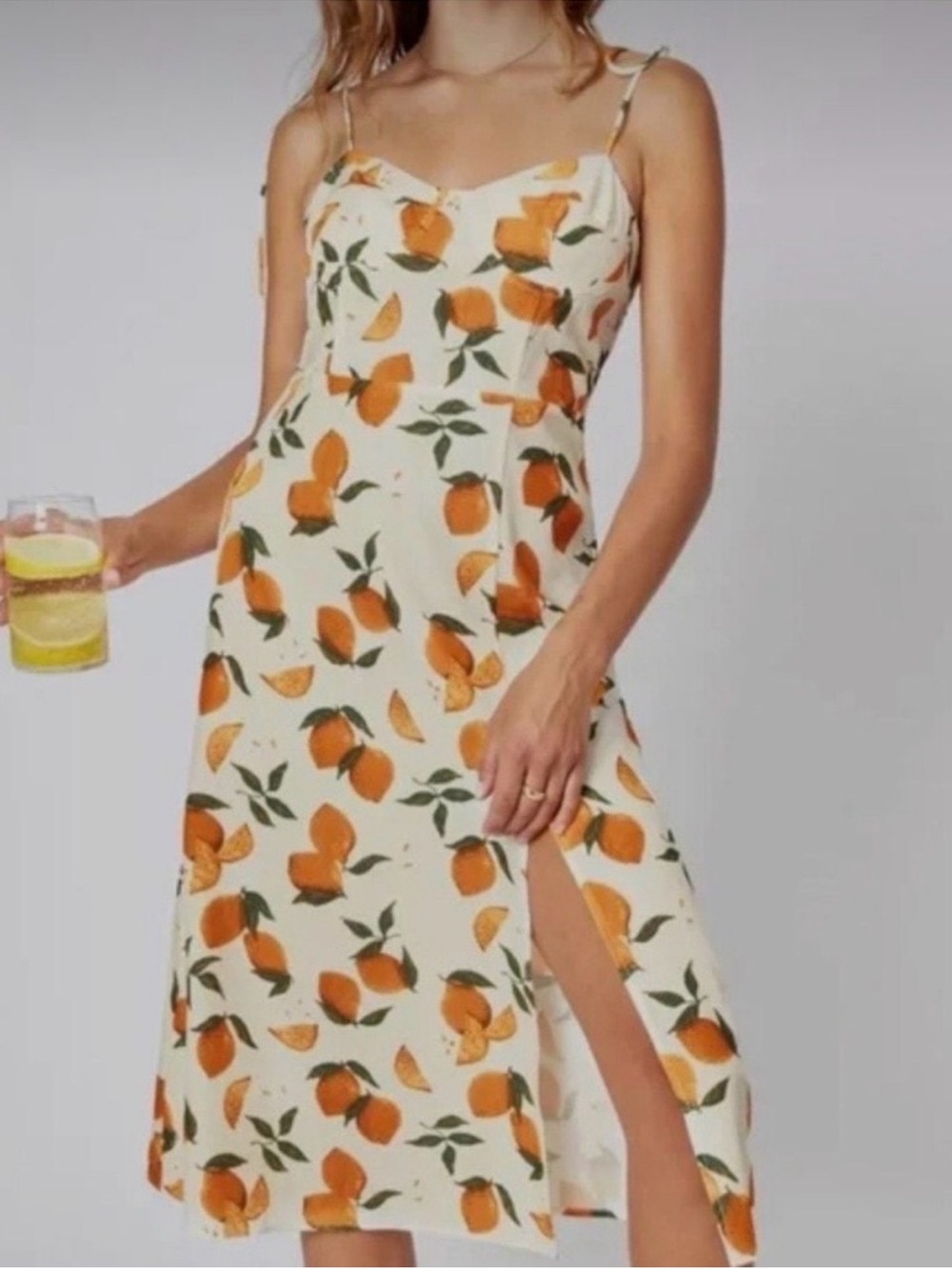 Cider New With Tags Citrus Lemon Orange Tie Top Midi Sun Dress Large